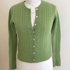 Chartreuse Green Cashmere Cable Stitched Cardigan